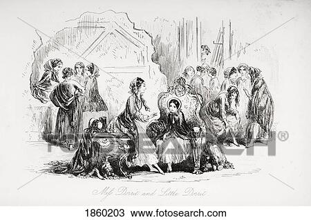 Stock Image - Miss Dorrit And Little Dorrit. Illustration From The Charles Dickens Novel Little Dorrit By H. K. Browne Known As Phiz. Fotosearch