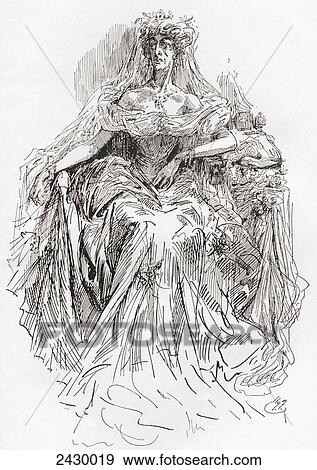 Stock Photo - Miss Havisham. Illustration by Harry Furniss for the Charles Dickens novel Great Expectations, from The Testimonial Edition published 1910.. Fotosearch