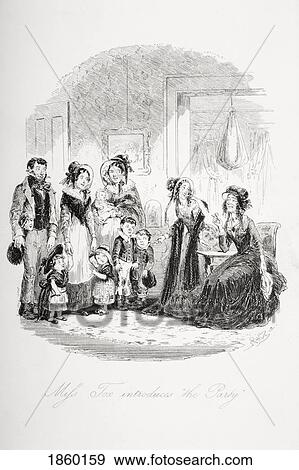 Stock Photo - Miss Tox Introduces The Party. Illustration From The Charles Dickens Novel Dombey And Son By H. K. Browne Known As Phiz. Fotosearch