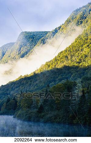 Picture - Mist On Jacques-Cartier River At Dawn In Jacques-Cartier National Park; Quebec Canada. Fotosearch