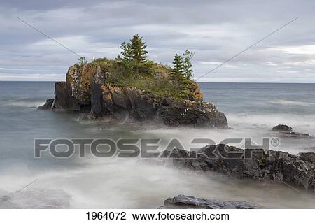 Stock Image - Misty Water On Lake Superior; Grand Portage, Minnesota, United States Of America. Fotosearch