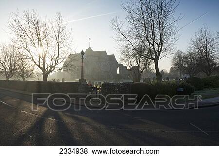 Stock Photo - Misty Winter's Morning At Church Of St Thomas The Martyr; Winchelsea, East Sussex, England, Uk. Fotosearch
