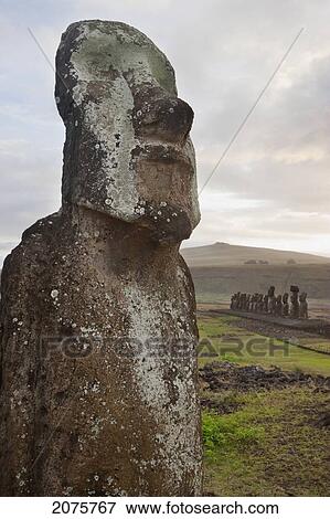Stock Photo - Moai By Ahu Tongariki, Rapa Nui (Easter Island), Chile. Fotosearch