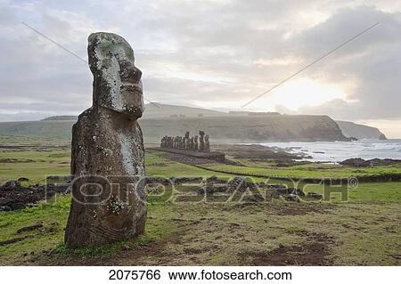 Stock Photograph - Moai By Ahu Tongariki, Rapa Nui (Easter Island), Chile. Fotosearch