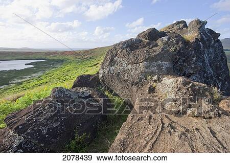 Stock Photo - Moai In The Quarry In The Crater Of Rano Raraku Volcano, Rapa Nui (Easter Island), Chile. Fotosearch