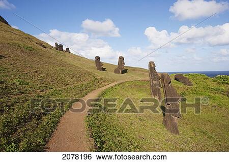 Moais By The Quarry On The Outer Slope Of The Rano Raraku Volcano, Rapa Nui (Easter Island), Chile View Large Photo Image Stock Photograph - Moais By The Quarry On The Outer Slope Of The Rano Raraku Volcano, Rapa Nui (Easter Island), Chile. Fotosearch