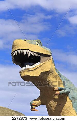 Stock Image - Model of world's largest dinosaur tyrannosaurus rex; drumheller alberta canada. Fotosearch