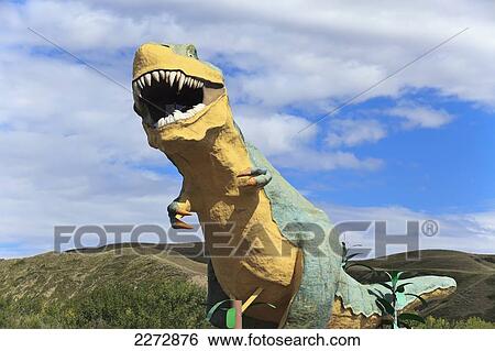 Stock Photograph - Model of world's largest dinosaur tyrannosaurus rex; drumheller alberta canada. Fotosearch