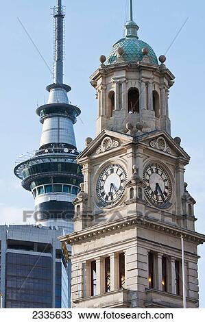 Stock Image - Modern And Old Tower; New Zealand. Fotosearch
