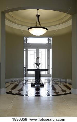 Modern Chandelier Hangs In Stylish Foyer Stock Photo 1836358