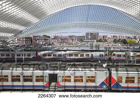 Stock Photo - Modern liege-guillemins railway station; liege belgium. Fotosearch