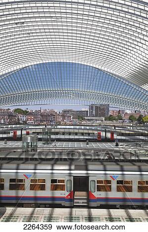 Stock Photo - Modern liege-guillemins railway station; liege belgium. Fotosearch