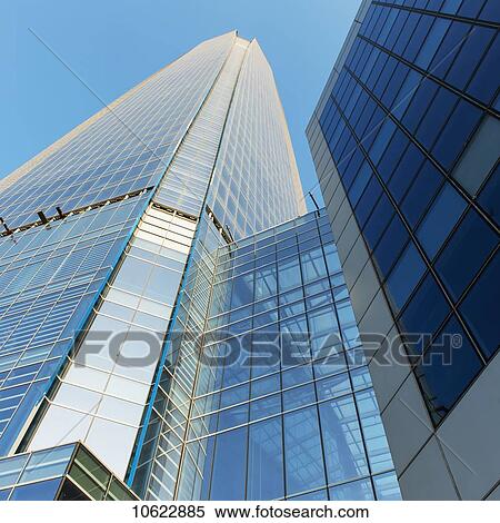 Stock Photography - Modern skyscrapers against a blue sky; Santiago, Santiago Metropolitan Region, Chile. Fotosearch