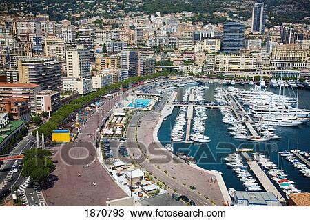Stock Image - Monaco; A View Of The City And The Harbor. Fotosearch