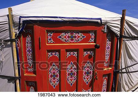 Mongolia, Detail of red wooden door; Ger Ranch, Traditional nomadic home View Large Photo Image Stock Image - Mongolia, Detail of red wooden door; Ger Ranch, Traditional nomadic home. Fotosearch