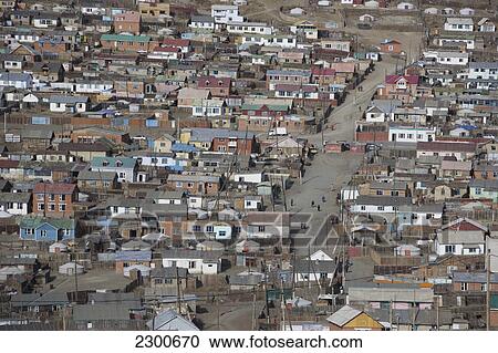 Stock Image - Mongolia, View Of Poor Outskirts; Ulaan Baatar. Fotosearch