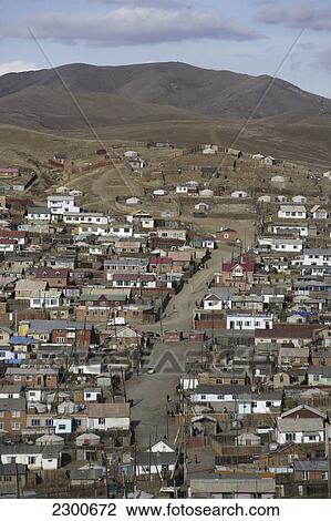 Stock Image - Mongolia, View Of Poor Outskirts; Ulaan Baatar. Fotosearch
