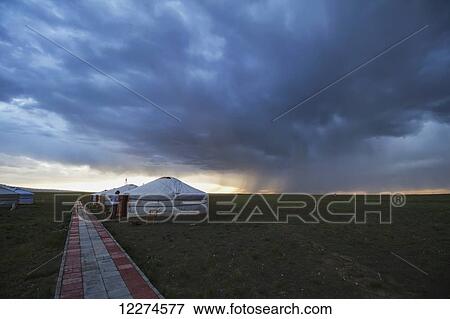 Stock Photo - Mongolian Gers (yurts) tourist accommodation at the Gobi Discovery 1 Ger Camp, Gobi Gurvansaikhan National Park,? mnÃƒÆ’Ã‚Â·govi Province, Mongolia. Fotosearch