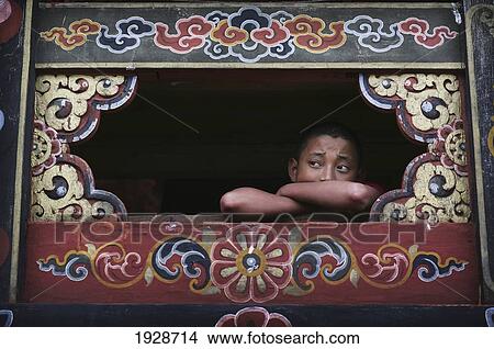 Picture - Monk With Spectators In A Window. Fotosearch