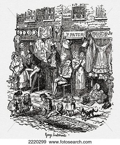 Monmouth Street, Soho, London, England In The 19Th Century After A Drawing By George Cruikshank. From The Streets Of London Through The Centuries. View Large Photo Image Stock Photo - Monmouth Street, Soho, London, England In The 19Th Century After A Drawing By George Cruikshank. From The Streets Of London Through The Centuries.. Fotosearch