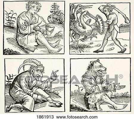 Stock Image - Monsters Born From The Deluge. After Wood Engravings In The Chronique De Nuremberg Printed 1493. From Science And Literature In The Middle Ages By Paul Lacroix Published London 1878. Fotosearch