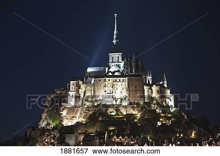 Stock Photo - Mont Saint-Michel At Night; Normandy, France. Fotosearch