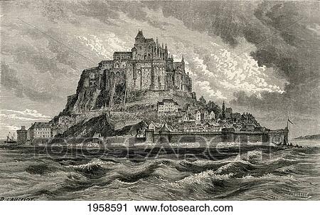 Mont Saint-Michel, Normandy, France In The 19Th Century. From French Pictures By The Rev. Samuel G. Green, Published 1878. View Large Photo Image Stock Image - Mont Saint-Michel, Normandy, France In The 19Th Century. From French Pictures By The Rev. Samuel G. Green, Published 1878.. Fotosearch