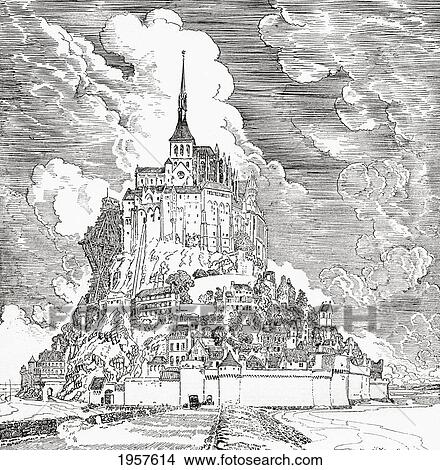 Picture - Mont Saint Michel, Normandy, France, Seen From The Causeway Across The Sands. From The Century Illustrated Monthly Magazine, May To October 1904.. Fotosearch