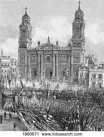 Stock Image - Montevideo Uruguay Cathedral In The Plaza De La Constitucion In The 1880S. Fotosearch