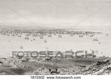 Stock Image - Montevideo, Uruguay. View To City Across Bay Of Montevideo Circa 1870S. From A 19Th Century Illustration.. Fotosearch