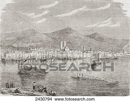 Picture - Montreal in the 1860s, after an engraving by Auguste Trichon.. Fotosearch