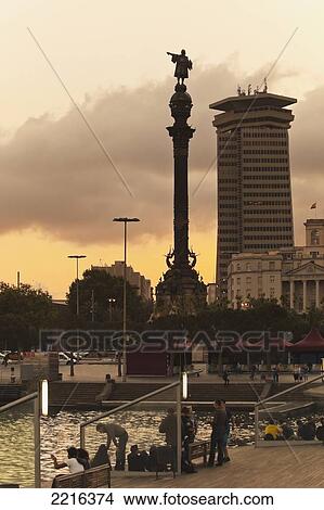 Monument To Christopher Columbus Seen From The Esplanade; Barcelona Spain View Large Photo Image Picture - Monument To Christopher Columbus Seen From The Esplanade; Barcelona Spain. Fotosearch