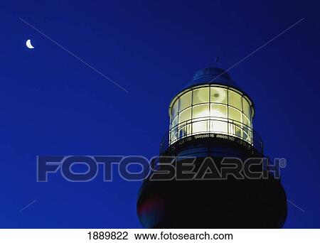 Moon Crescent Above Lighthouse At Dusk, Low Angle View, Close Up View Large Photo Image Stock Image - Moon Crescent Above Lighthouse At Dusk, Low Angle View, Close Up. Fotosearch
