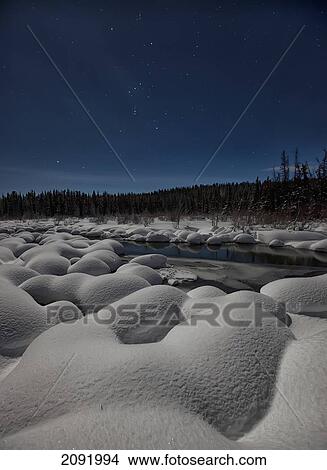 Picture - Moonlit Snowy Landscape With The Constellation Orion In The Night Sky; Yukon Canada. Fotosearch