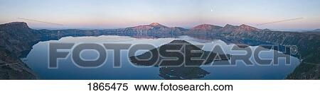 Stock Photography - Moonrise Over Crater Lake; Crater Lake National Park, Oregon, Usa. Fotosearch