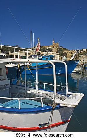Moored Fishing Boats At Mgarr Harbor View Large Photo Image Picture - Moored Fishing Boats At Mgarr Harbor. Fotosearch