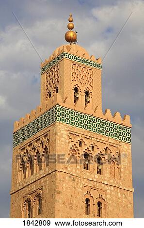 Stock Photo - Moorish Details On The Koutoubia Minaret; Marrakech, Marrakech, Morocco. Fotosearch