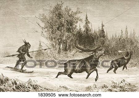 Stock Photography - Moose Hunting In The North Western Territory In 1870S. From American Pictures Drawn With Pen And Pencil By Rev Samuel Manning Circa 1880. Fotosearch