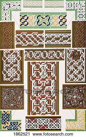 Stock Image - Moresque From The Alhambra No 1 Plate Xxxix From The Grammar Of Ornament By Owen Jones Published By Day & Son London 1865. Fotosearch