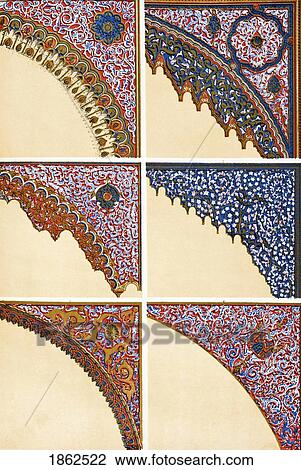 Stock Image - Moresque From The Alhambra No 2 Plate Xl From The Grammar Of Ornament By Owen Jones Published By Day & Son London 1865. Fotosearch