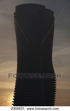 Stock Image - Morning Fog Shrouds The Absolute World Condominium Towers By Yansong Ma; Mississauga Ontario Canada. Fotosearch