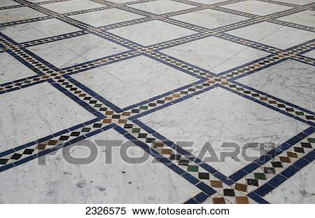 Stock Photography - Morocco, Bahia Palace; Marrakech, Mosaic tile floor detail at Palais Bahia. Fotosearch