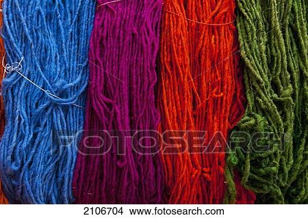 Picture - Morocco, Colorful threads for sale; Marrakech. Fotosearch