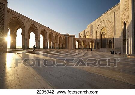 Morocco, Courtyard in front of Hassan II mosque at dusk; Casablanca View Large Photo Image Stock Image - Morocco, Courtyard in front of Hassan II mosque at dusk; Casablanca. Fotosearch