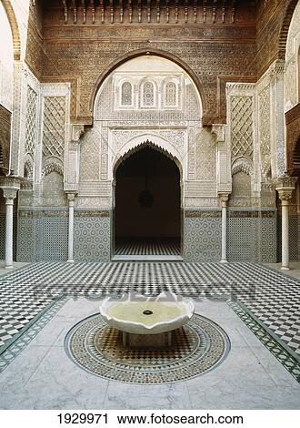 Morocco, Courtyard of Medersa El Attarin in Old town; Fez View Large Photo Image Stock Image - Morocco, Courtyard of Medersa El Attarin in Old town; Fez. Fotosearch