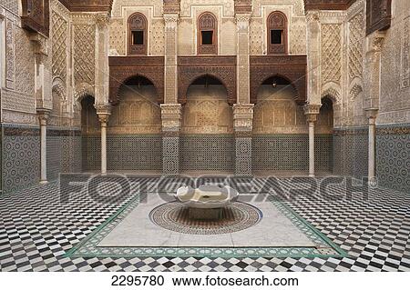 Morocco, Courtyard of Medersa el Attarin in medina; Fez View Large Photo Image Stock Image - Morocco, Courtyard of Medersa el Attarin in medina; Fez. Fotosearch