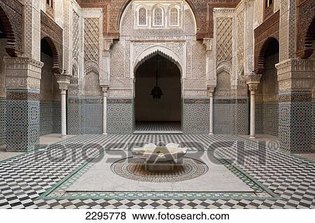 Morocco, Courtyard of Medersa el Attarin in medina; Fez View Large Photo Image Stock Photo - Morocco, Courtyard of Medersa el Attarin in medina; Fez. Fotosearch