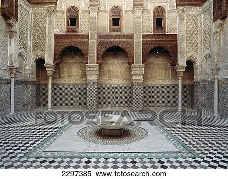Morocco, Courtyard of Medersa el Attarin in medina of Fez; Fez View Large Photo Image Stock Photography - Morocco, Courtyard of Medersa el Attarin in medina of Fez; Fez. Fotosearch