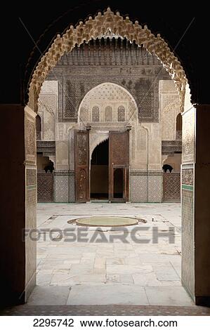 Morocco, Detail of courtyard of Medersa Bou Inania; Fez View Large Photo Image Stock Image - Morocco, Detail of courtyard of Medersa Bou Inania; Fez. Fotosearch