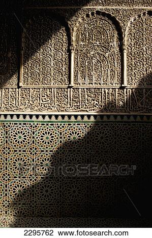 Stock Image - Morocco, Detail of Medersa Bou Inania; Fez. Fotosearch